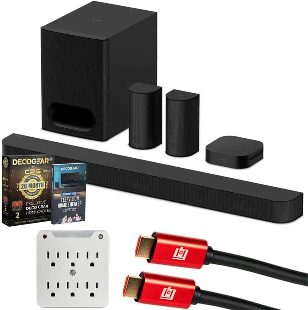 Sony HTS60 BRAVIA Theater System 6, 5.1ch with Subwoofer Bundle with CPS Exclusive 26 Month Protection, 2X HDMI Cables, Surge Adapter & Deco Gear Complete Home Theater Beginner’s Guidebook