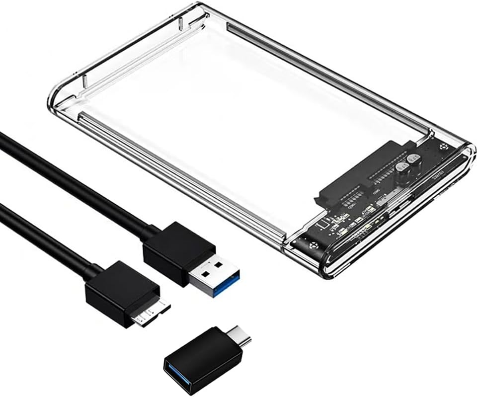 External Hard Drive Enclosure , SATA to USB 3.0 2.5 inch SSD HDD 7mm 9.5mm Clear Hard Drive Case Supports UASP SATA (Clear)