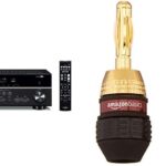 Yamaha RX-V385 5.1-Channel 4K Ultra HD AV Receiver with Bluetooth & AmazonBasics Speaker Connector Banana Plugs – 6 Pairs