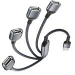 Elebase USB Splitter 1 in 4 Out 1FT,USB Charger Splitter Y Cable,Multi Port USBA Extension Split,Multiport 2/3/4 Out Data Charging Split Adapter for PC,Car,PS5,TV,MacBook,Laptop
