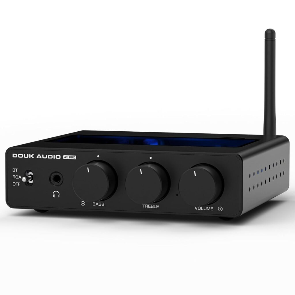 Douk Audio A5PRO Bluetooth Amplifier: 2 Channel HiFi Stereo Amp with TPA3255, 300W×2 Power, Class D PFFB, Headphone Out, Bass/Treble Control for Home Theater, Desktop, Bookshelf Speakers (48V Version)