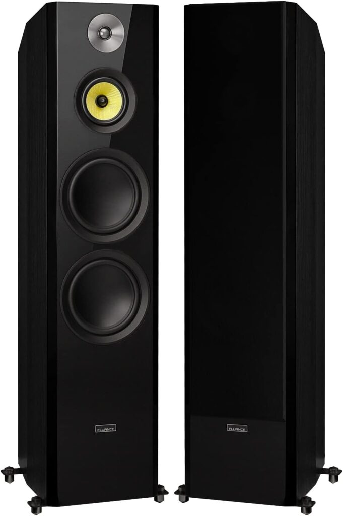 Fluance Signature HiFi 3-Way Floorstanding Tower Speakers with Dual 8″ Woofers for 2-Channel Stereo Listening or Home Theater System – Black Ash/Pair (HFF)