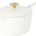 Crock-Pot 3-Quart European Enameled Cast Iron Saucepan with Lid – Matte Linen White, Durable Oven Safe Cookware