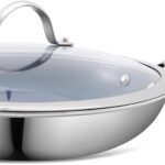 Stainless Steel Non Stick Frying Pan,10 Inch Healthy Non Toxic Ceramic Coating Cookware with Lid,Works on Induction, Electric Stove and Gas Cooktops,PTFE PFAS PFOA Free Skillet,Dishwasher&Oven Safe