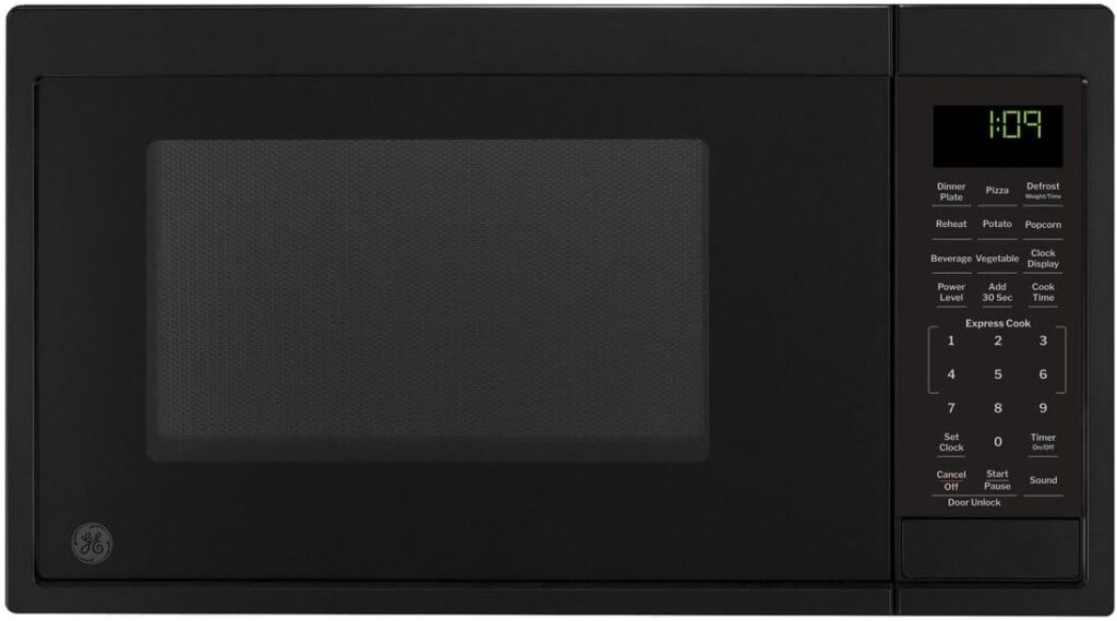 GE GCST09N1WBB Microwave Oven, 900-watt 7 Auto Cooking Settings, Child-Lock Technology, Kitchen Essentials for The Countertop, Dorm Room or Apartment, 0.9 Cu. Ft, Black