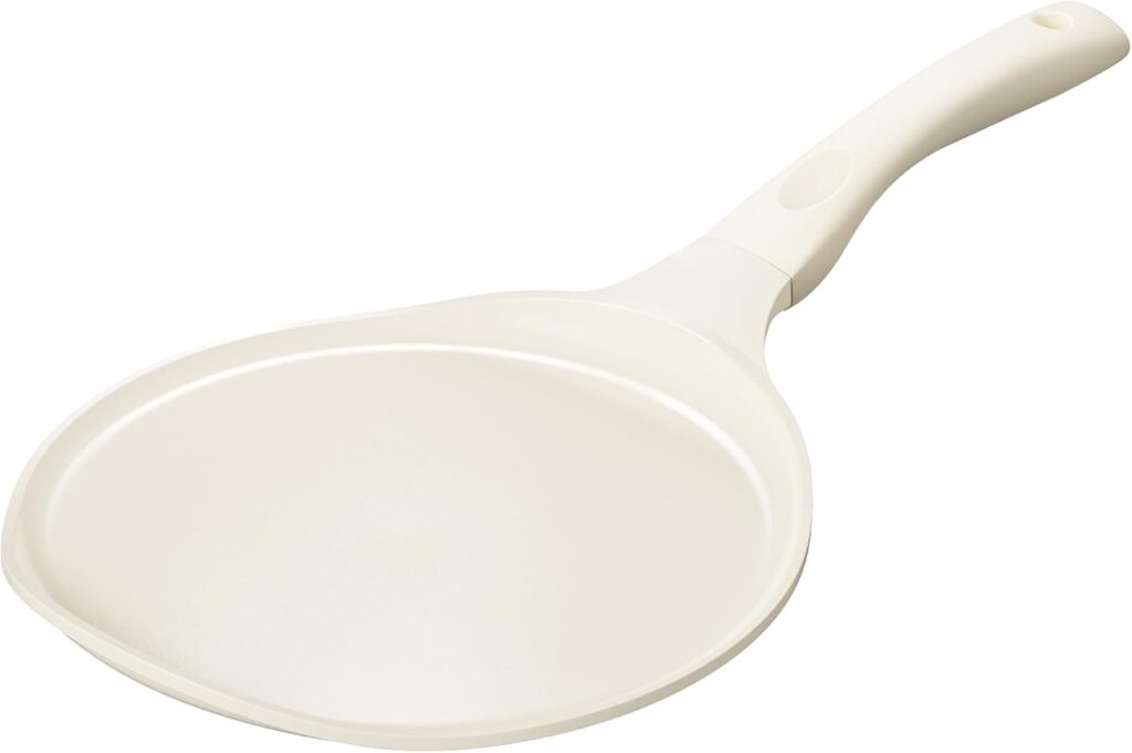 Redchef Crepe Pan Nonstick, 10 Inch Ceramic Flat Skillet Pan for Roti Dosa Tawa Comal Para Tortillas Pancake Pan for Stove Top, Induction Compatible, PFAS/PFOA/PTFE Free(Beige White)