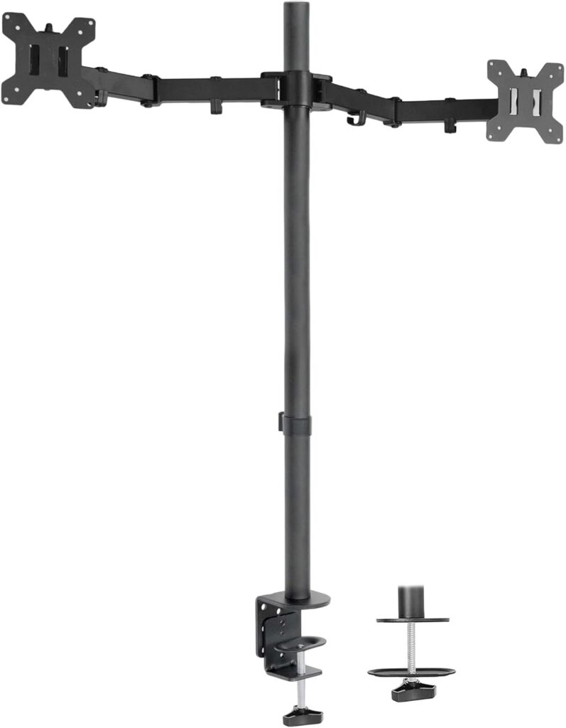 VIVO Dual Monitor Stand Up Desk Mount Extra Tall 39 inch Pole, Fully Adjustable Stand for up to 27 inch Screens, Black, STAND-V012