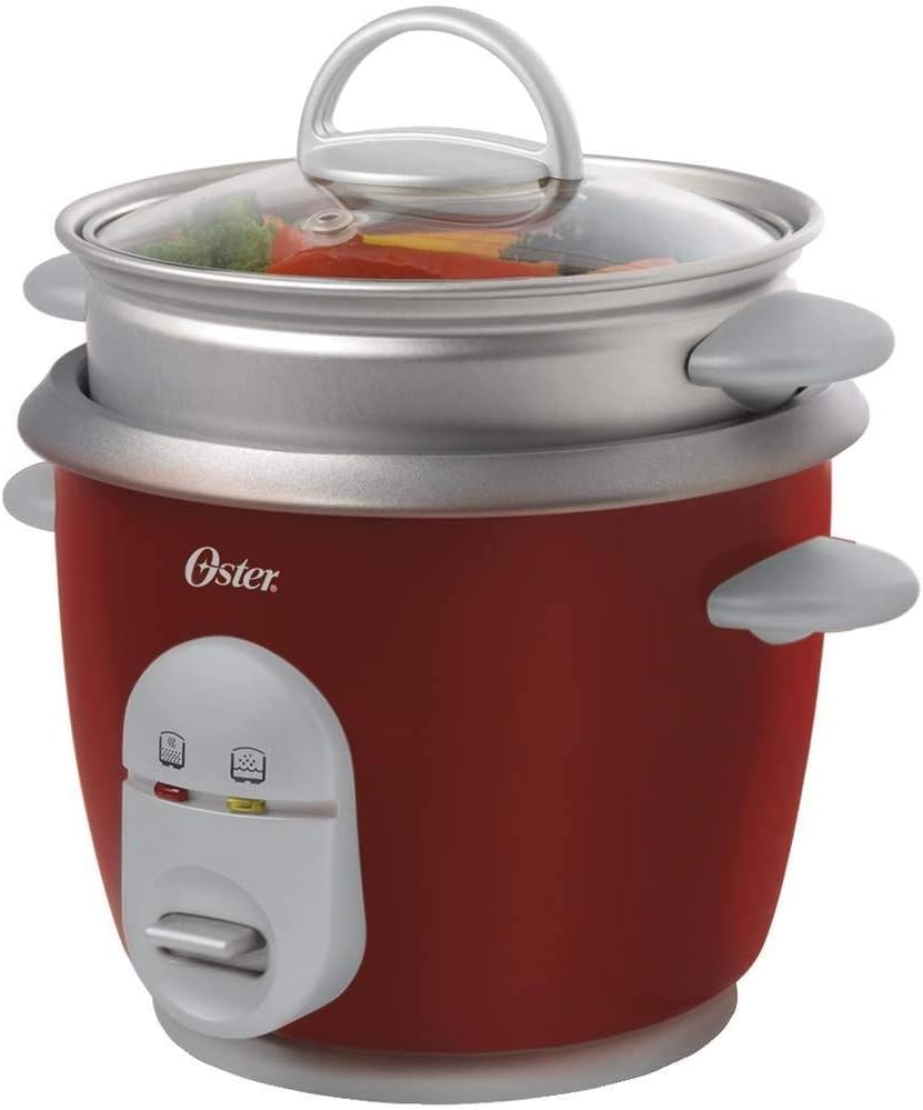 Oster 6-Cup Rice Cooker with Steamer, Red (004722-000-000)