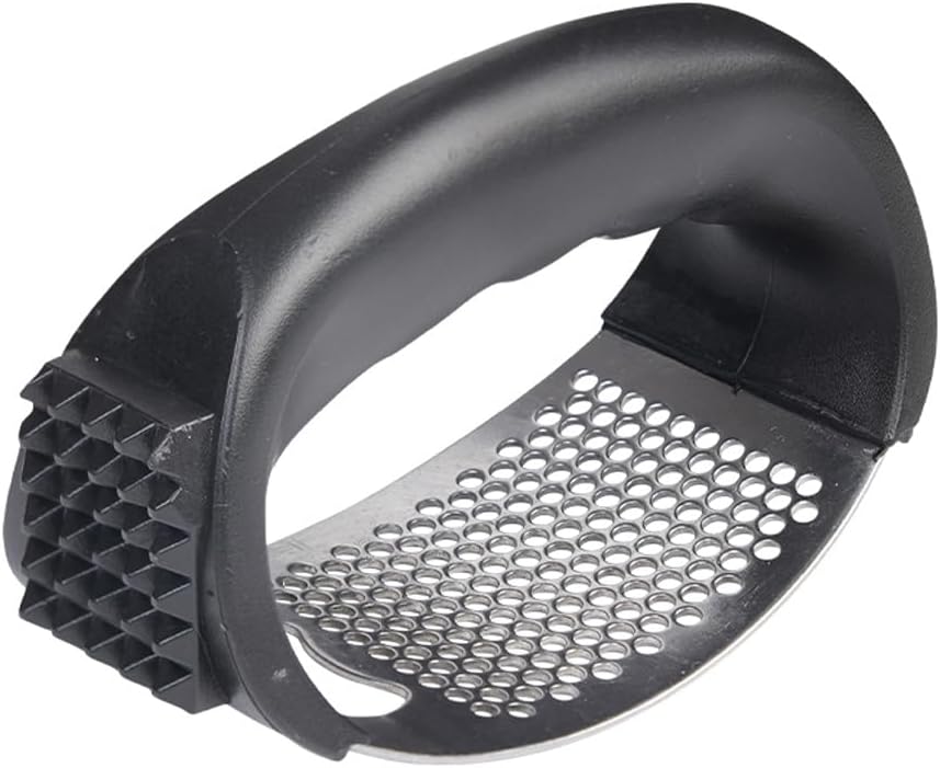 Stainless Steel Garlic Presser and Onion Slice Holder Set, Garlic Press Rocker Crusher Mincer Chopper, Cutter Kitchen Slicing Assistant Tool for Tomatoes Eggs and Vegetables