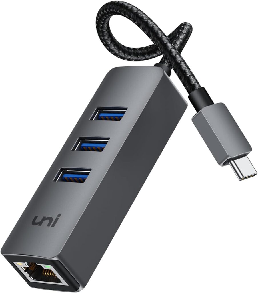 uni USB-C to Ethernet Adapter, USB C HUB Ethernet 1Gbps with USB 3.0 4IN1, [Thunderbolt 4/3 Compatible] USB C to Network Adapter for MacBook Pro/Air, iPad Pro, Surface Laptop, Chromebook, etc