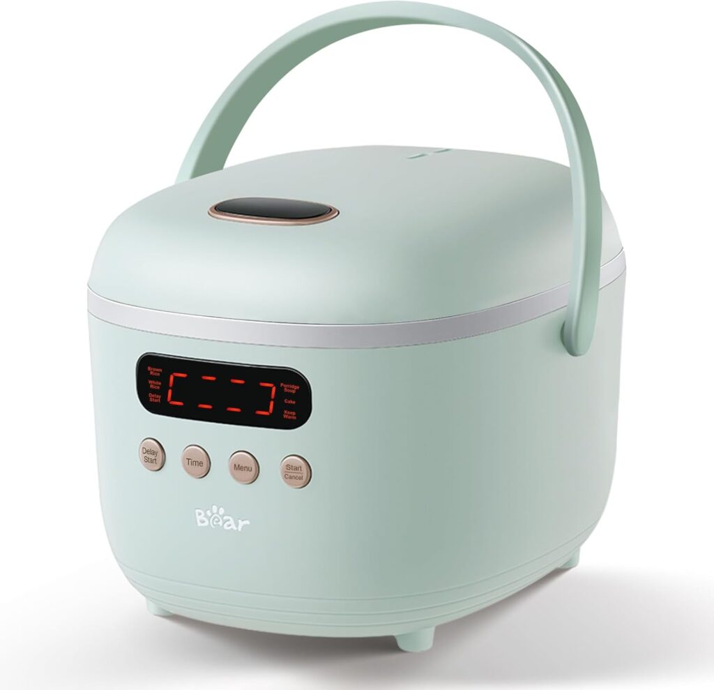 Bear Rice Cooker 4 Cups (UnCooked), Rice Cooker Small, 6 Cooking Functions, Advanced Fuzzy Logic Micom Technology, 24 Hours Preset Keep Warm, for White/Brown Rice Quinoa Oatmeal Soup Cake, 2L Green