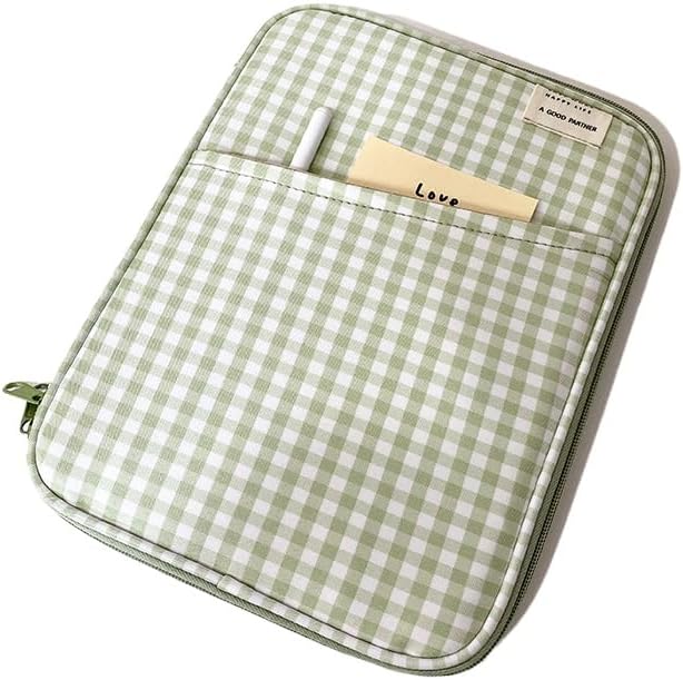 Tooe Gingham Puffy Laptop Sleeve 11-13 Inch Y2K Coquette Carrying Laptop Bag Fairycore Cover Pouch Sleeve Computer Liner Bag (11 inch,Green)