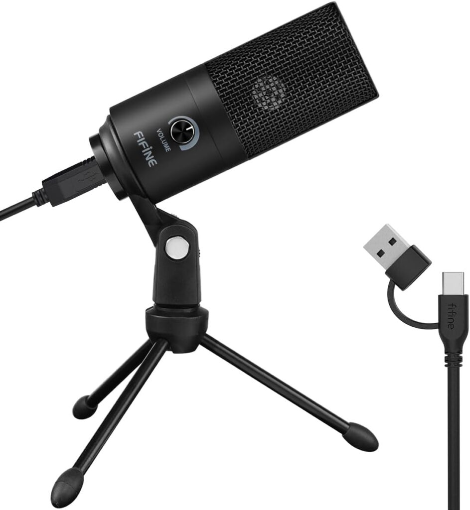 FIFINE USB Microphone, Metal Condenser Recording Microphone for MAC OS, Windows, Cardioid Laptop Mic for Recording Vocals, Voice Overs, Streaming, Meeting and YouTube Videos-K669B