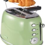 Toaster Retro 2 Slice, Vintage Green Toaster with Lid, with Bread Attachment, Preheat, Defrost And Cancel Functions, 6 Browning Levels (Green)