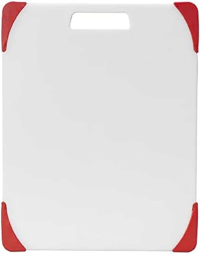 Farberware Nonslip Plastic Cutting Board, 11-Inch-by-14-Inch, White/Red