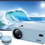 Core Innovations Home Theater Bundle with Projector, 120″ Screen, and Two Mini Bluetooth Wireless Bone Conduction Instant Speakers, Sea Blue