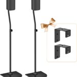Universal Surround Sound Speaker Stands Pair Height Adjustable Extend 33″ to 42″ for Samsung, Vizio, Bose, LG, Roku Small Rear Speakers and Most Satellite Surround Speaker Stands with Wall Bracket