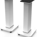 Kanto SX22 Universal Fillable Speaker Floor Stands for Bookshelf Speakers | 22″ Tall | Adjustable Isolation Feet | Dedicated Cable Channel | Fill Bags & Level Incl. | Pair | White
