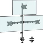 MOUNTUP Triple Monitor Stand, Height Adjustable Monitor Desk Mount Fit for 17 to 32 Inch Computer Screens, Stacked Monitors Arm for 3 Monitors, with C-Clamp and Grommet Base, up to 17.6lbs per Arm