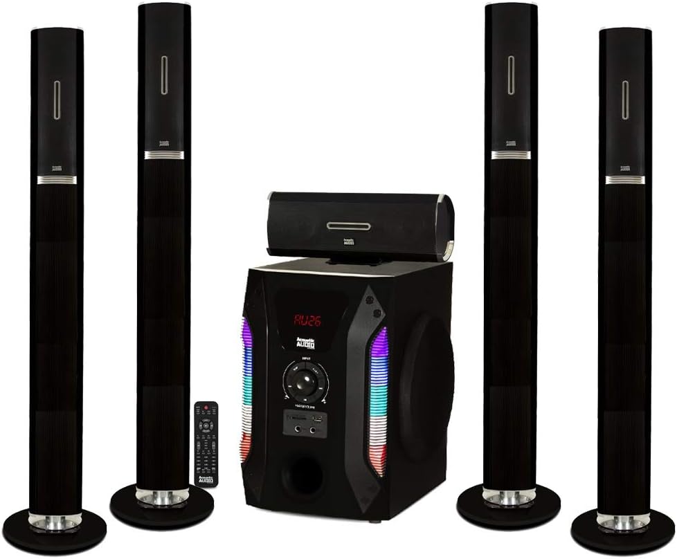 Acoustic Audio AAT1002 Bluetooth Tower 5.1 Home Theater Speaker System with 8″ Powered Subwoofer