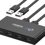 UGREEN USB Switch Selector 2 Computers Sharing 4 USB Devices USB 2.0 Peripheral Switcher Box Hub for Mouse Keyboard Scanner Printer PCs with One-Button Swapping and 2 Pack USB A to A Cable