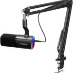 MAONO XLR/USB Gaming Microphone Kit: Dynamic PC Mic for Streaming Podcasting, Software Support, Mute Button, Gain Control, RGB Computer Mic with Boom Arm Stand, for Recording, PS4/PS5, PD100XS Black