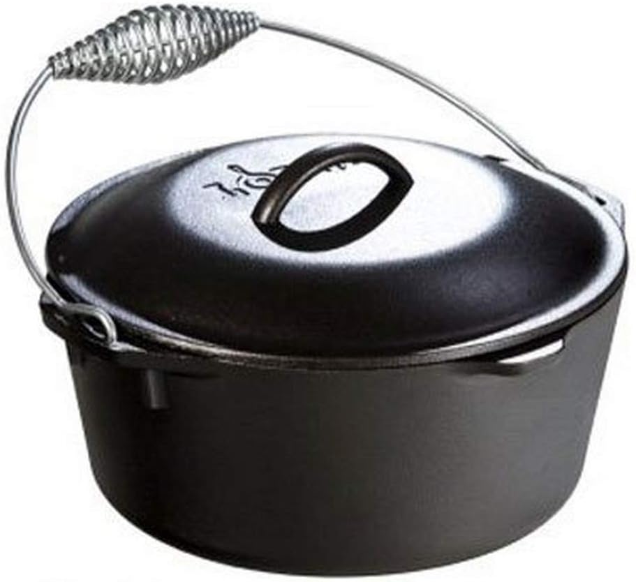 Lodge 5 Quart Pre-Seasoned Cast Iron Dutch Oven with Lid – Wire Bail Handle for Easy Transfer from Cooking Surface to Table – Use in the Oven, on the Stove, on the Grill or over the Campfire – Black