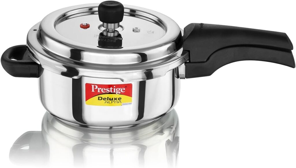 Prestige Deluxe Alpha Svachh Stainless Steel Pressure Cooker with Alpha Base and Deep Lid for Spillage Control, (3 Liter)