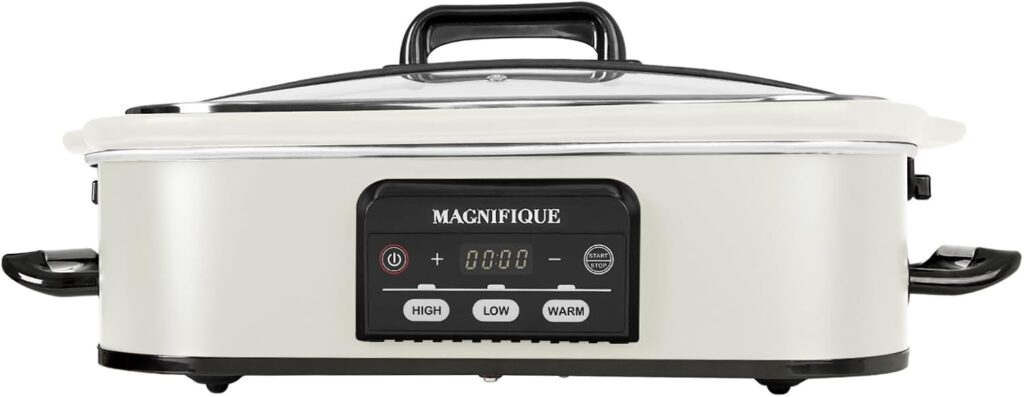Magnifique 4 Quart Casserole Digital Slow Cooker, Premium Ceramic Bakeware for Oven, Dishwasher Safe Baking Dish, White