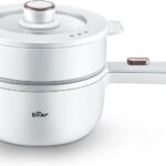 Bear Hot Pot Electric with Steamer, 1.6L Rapid Noodles Cooker, Mini Pot, Non-Stick Frying Pan for Steak, Ramen, Egg, Oatmeal, Soup with Power Adjustable