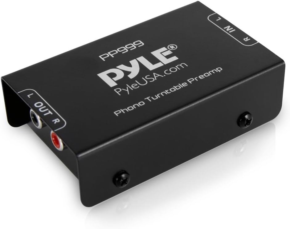 Pyle Mini Phono Turntable Preamp – Low Noise Stereo Preamplifier with RCA Input/Output – 12V DC Adapter – High-Fidelity Audio for Vinyl – Phonograph – Home Audio – PP999