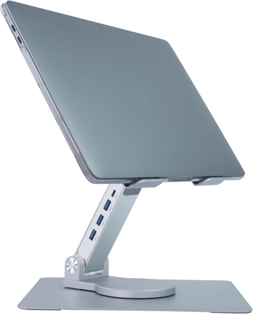 Vanli’s Adjustable Laptop Stand With 360 Rotating Base, Foldable Ergonomic Riser for Desk, Swivel Computer Stand for Tablet, Metal Holder Collapsible, Fits 13-17″ MacBook