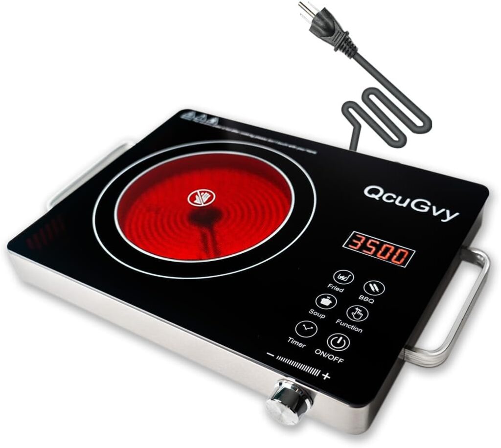 Portable Infrared Burner 3500 Electri Burner with 3 Hours Timer-Electric Hot Plate Touch Control Panel Adjustable Heating Power Glass Plate Electric Cooktop for Cooking (Black)