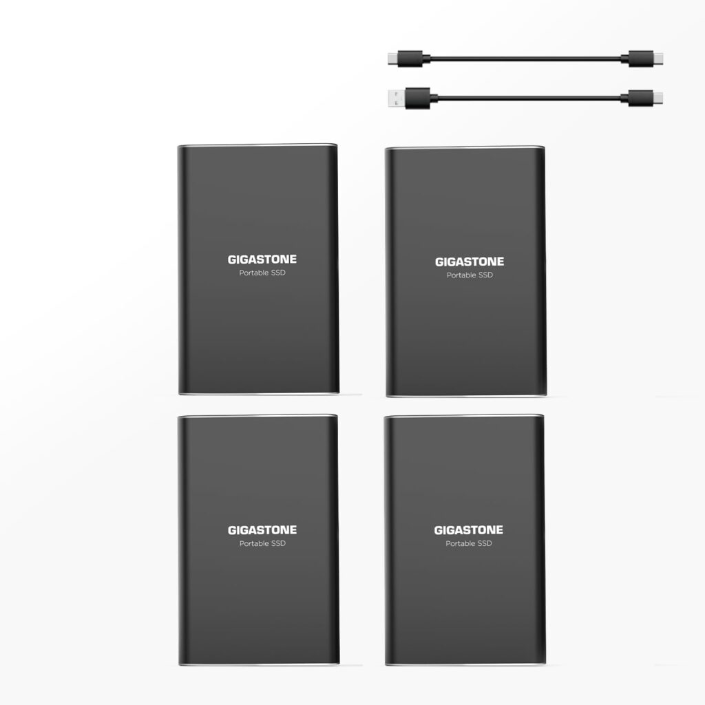 Gigastone 1TB (4-Pack) External SSD Read Speed 500MB/s USB 3.2 USB-C External Solid State Drive Portable, 3D NAND Ultra Slim Metal, for PS4 PC Laptop Mac Windows Linux Android Xbox One Smart TV
