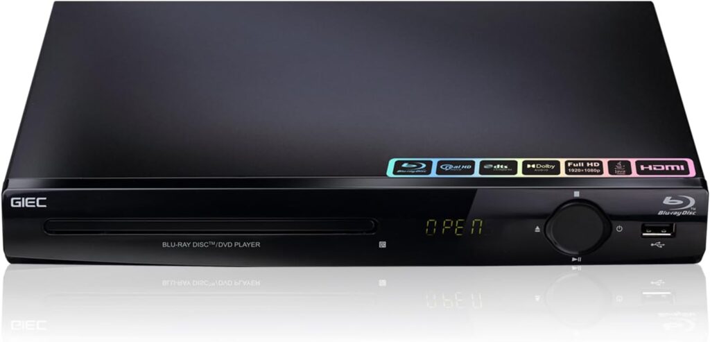 GIEC G2805 1080P Blu-ray DVD Player for TV/Projector, Region A Blu-ray, All DVDs, HDMI, CVBS, Audio L/R, Coaxial Output