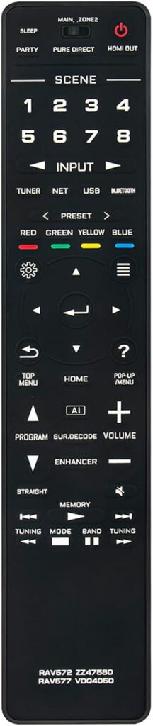 Replacement A/V Receiver Remote Control Compatible with Yamaha AVENTAGE 7.2 Channel AV Receiver RAV572 ZZ47580 RAV577 VDQ4050 RX-A4A RX-A1080 RX-A1080BL