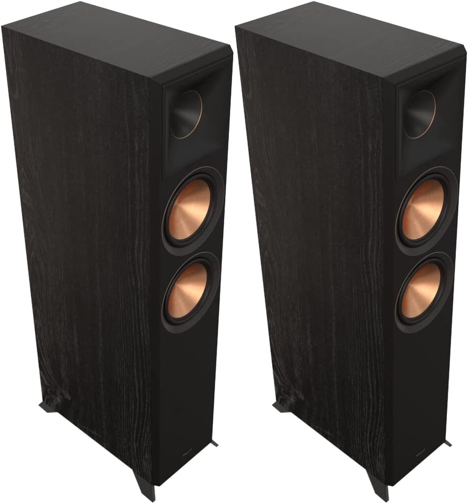 Klipsch RP-6000F II 2.0 Dual Floorstanding Speaker Pair with 90° x 90° Hybrid Tractrix Horn, 1” LTS Tweeter, 6.5” Cerametallic Woofers, and Dolby Atmos Options for Premium Home Theater Sound in Ebony