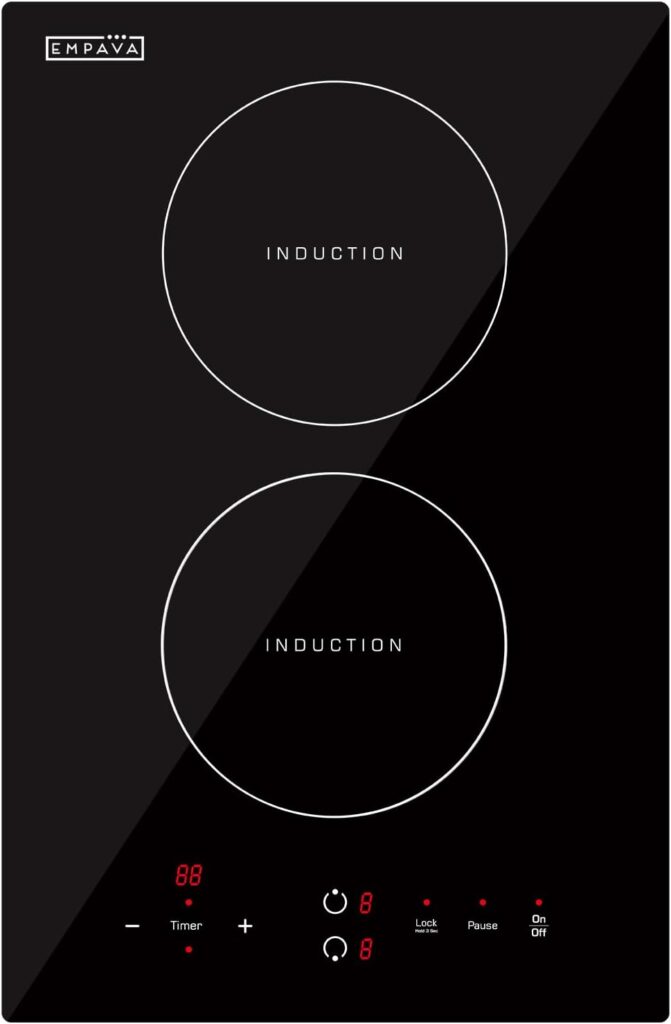 Empava Electric Stove Induction Cooktop Vertical with 2 Burners Vitro Ceramic Smooth Surface Glass in Black 120V, 12 Inch