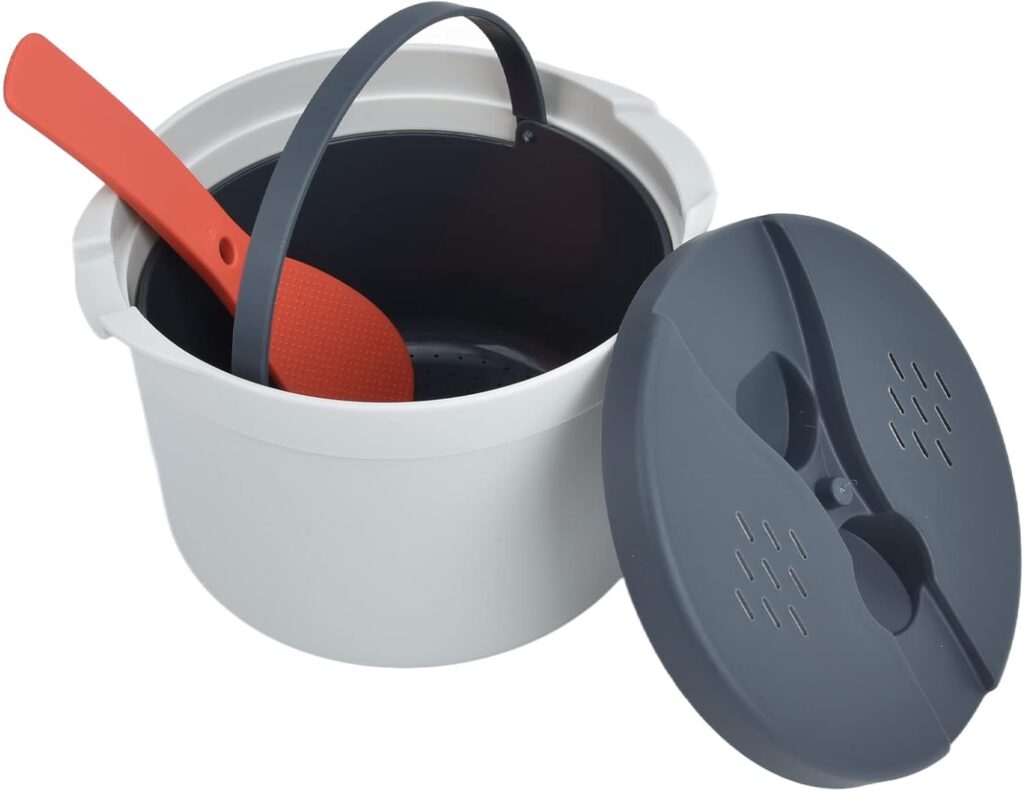 Ejoyous Microwave Rice Cooker, 2L Microwave Steamer Food Grade PP Material Microwave Rice Cooker with Rice Spoon for Home Kitchen Rice Cooking (Orange)