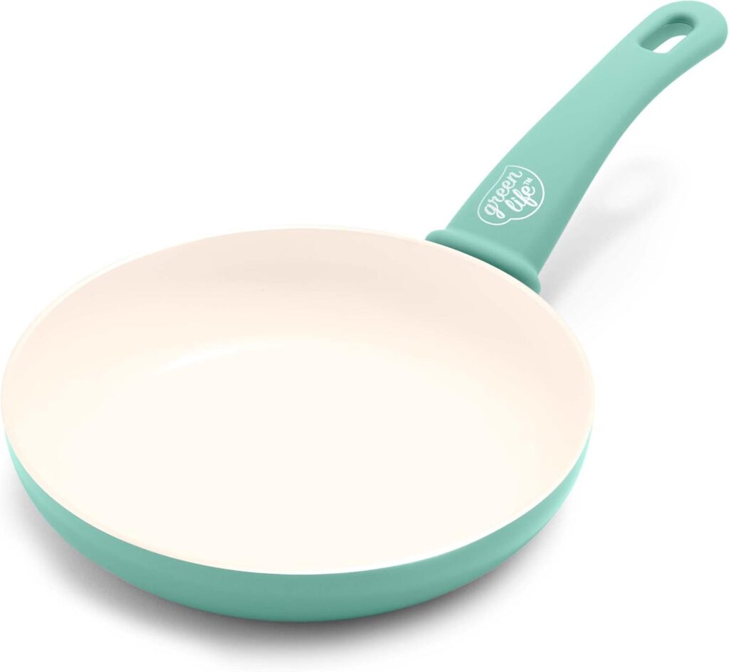 GreenLife Nonstick 8″ Frying Pan Skillet, Non-Toxic PFAS-Free Ceramic Nonstick, Dishwasher & Oven Safe, Stay-Cool Handles, Wobble Free, Turquoise