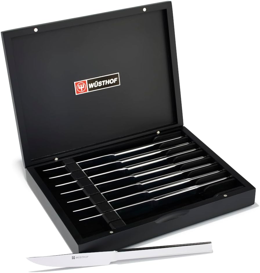 WÜSTHOF Stainless Steel 8-Piece Steak Knife Set with Black Presentation Chest