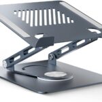 jumper Adjustable Laptop Stand for Desk and Gaming, Ergonomic Riser with 360° Rotating Base, Foldable Notebook Computer Holder, Laptop/Tabet Desktop, More 10-17″ Laptops, Silver