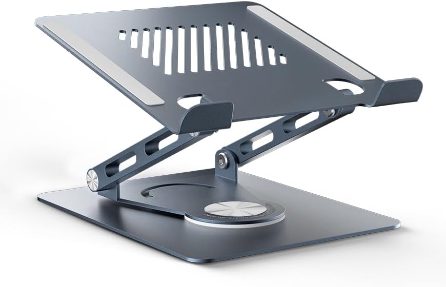 jumper Adjustable Laptop Stand for Desk and Gaming, Ergonomic Riser with 360° Rotating Base, Foldable Notebook Computer Holder, Laptop/Tabet Desktop, More 10-17″ Laptops, Silver