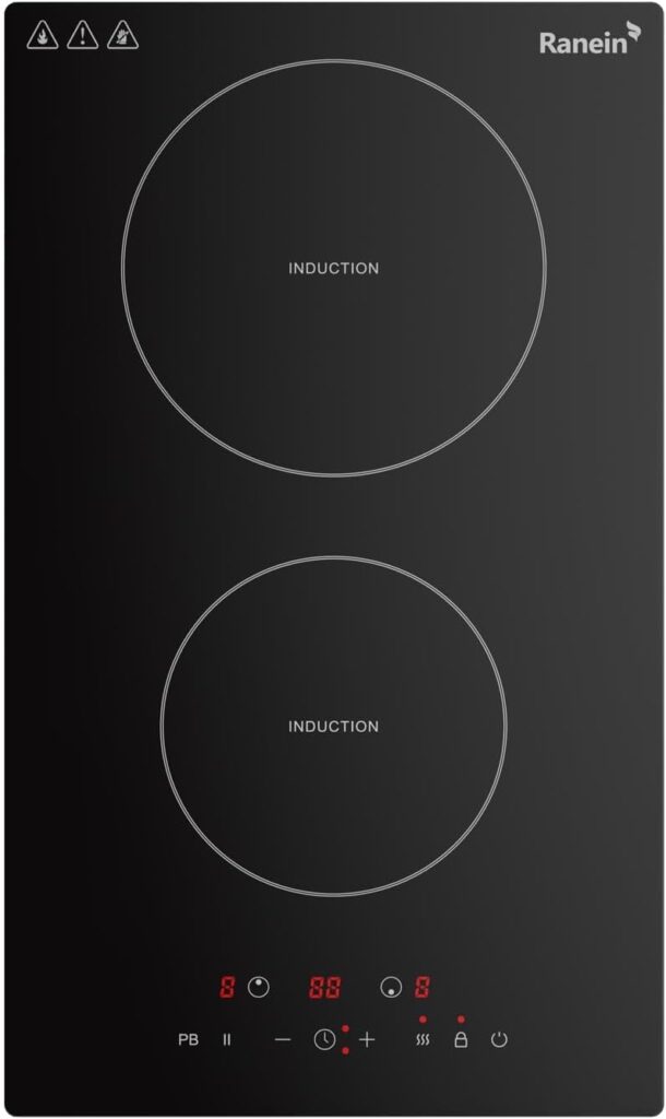 Ranein Induction Cooktop 12 Inch, Build-in 2 Burners Electric Stove Top, 9 Power Settings, Max 1800W, Sensor-Control Induction Hob with Multiple Safety Protections, Compatible with Magnetic Cookers