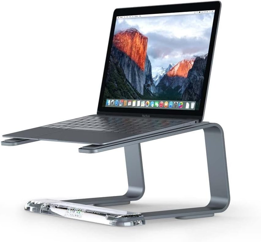 Griffin Elevator Laptop Stand – Ergonomic Computer Riser & Laptop Mount Made of Sturdy Brushed Aluminum – Supports Posture & Elevates Workspace with a Minimal Design, Space Grey Clear (2.5 Oz)