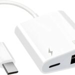 USB C to Ethernet Adapter 2 in 1 USB C to RJ45 Adapter with Type C PD Charging Port Compatible with iPhone16/Android/MacBook Supports 100Mbps Ethernet Network