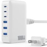 USB C Charger Block Charging Station,108W GaN III 6 Port 3xQC+3xPD Wall Charger Adapter Plug Cube,Super Fast Type C Charging Hub Box for iPhone 17 16 15 14 13 Pro Max iPad Samsung Pixel 5ft Cord-White