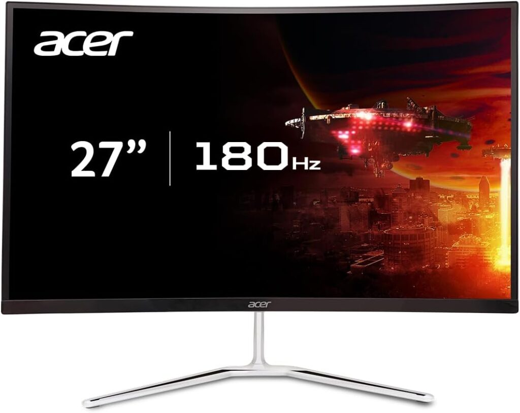 Acer Nitro 27″ WQHD 2560 x 1440 1500R Curved PC Gaming Monitor | AMD FreeSync Premium | 180Hz Refresh | 1ms VRB | VESA Mountable | HDR10 | 1 x Display Port 1.2 & 2 x HDMI 2.0 | EDA270U Pbmiipx
