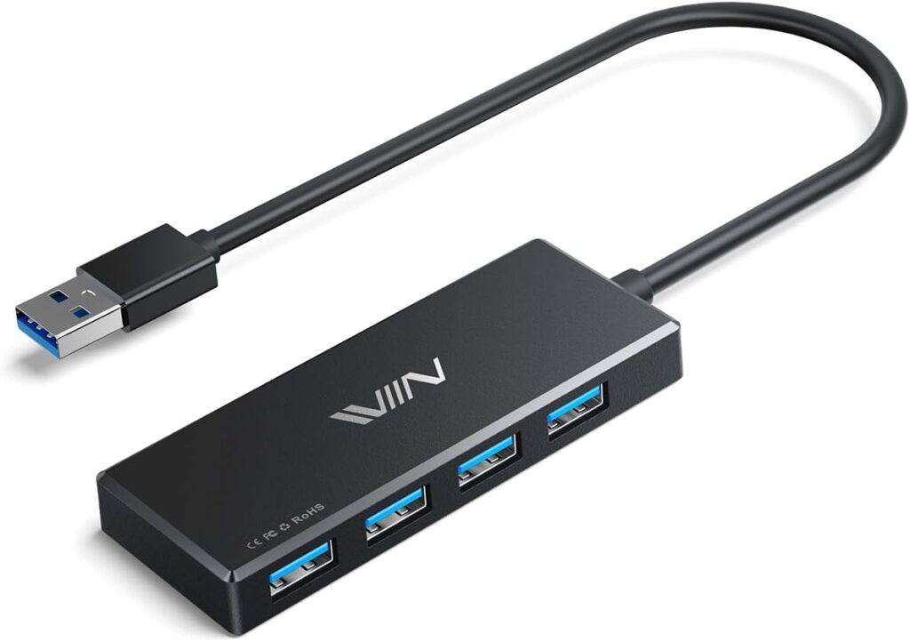 USB 3.0 Hub, 4 Port USB Hub Splitter, USB A Expander Portable USB Adapter Multiport Data Hub for Laptop, iMac Pro, MacBook Air, Mac mini/Pro, Surface Pro, USB Flash Drives, and Mobile HDD-Black