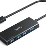 USB 3.0 Hub, 4 Port USB Hub Splitter, USB A Expander Portable USB Adapter Multiport Data Hub for Laptop, iMac Pro, MacBook Air, Mac mini/Pro, Surface Pro, USB Flash Drives, and Mobile HDD-Black